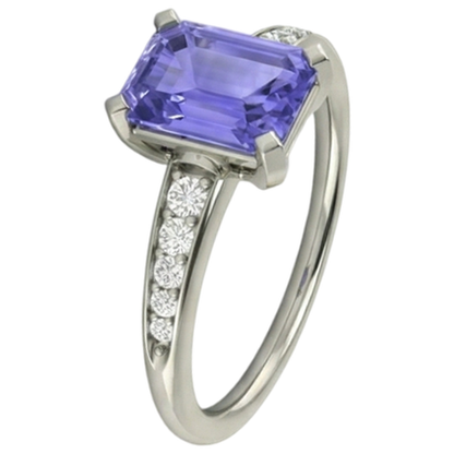 Tanzanite And Natural Earth Mined Diamonds 3.85 Carats Ring White Gold 14K Prong Set