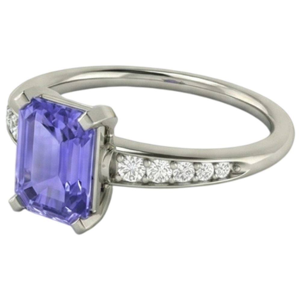 Tanzanite And Natural Earth Mined Diamonds 3.85 Carats Ring White Gold 14K Prong Set