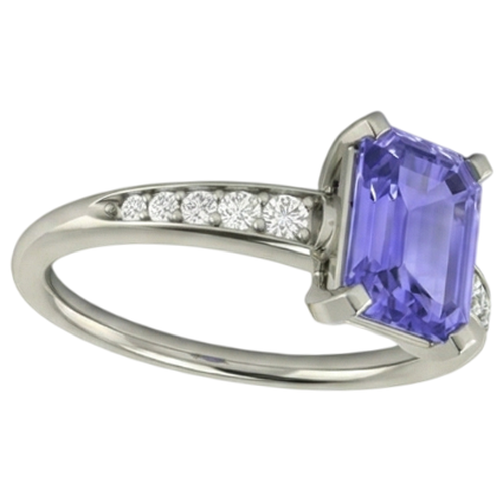 Tanzanite And Natural Earth Mined Diamonds 3.85 Carats Ring White Gold 14K Prong Set