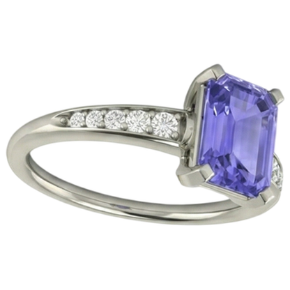 Tanzanite And Natural Earth Mined Diamonds 3.85 Carats Ring White Gold 14K Prong Set