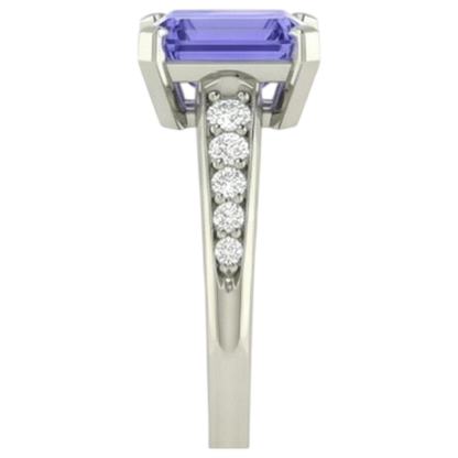 Tanzanite And Natural Earth Mined Diamonds 3.85 Carats Ring White Gold 14K Prong Set