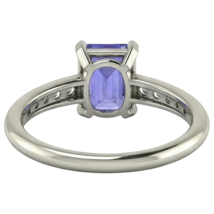 Tanzanite And Natural Earth Mined Diamonds 3.85 Carats Ring White Gold 14K Prong Set
