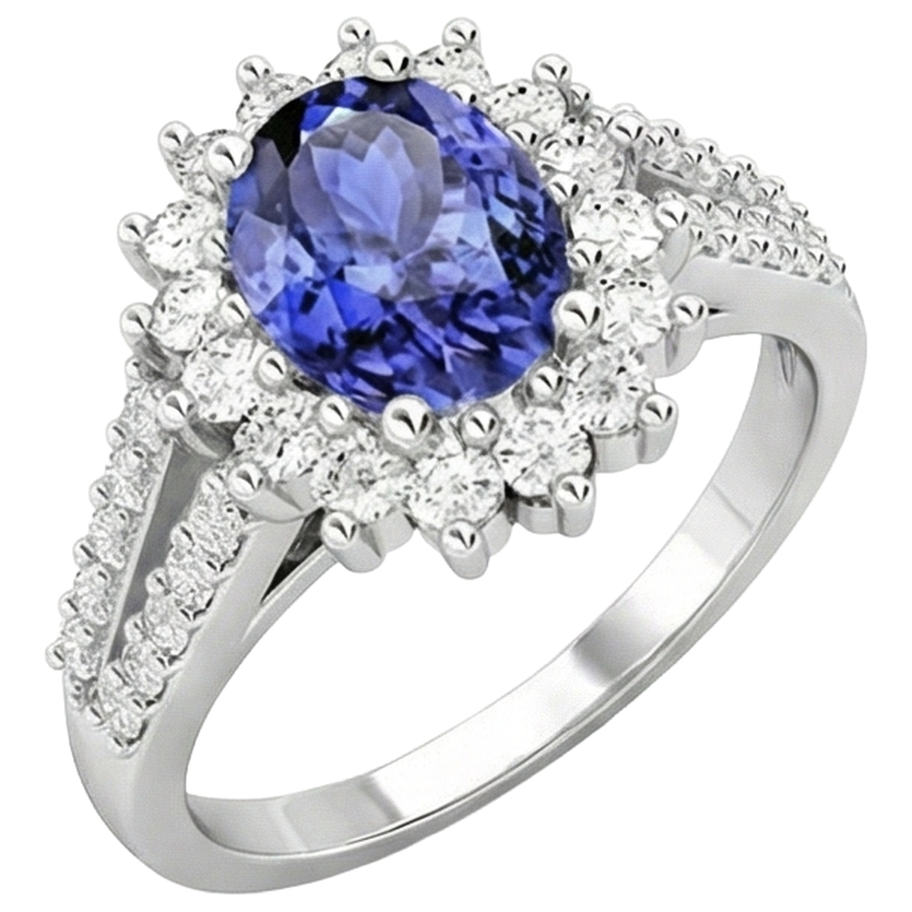 Tanzanite And Natural Earth Mined Diamonds 4.75 Carats Wedding Ring Gold White