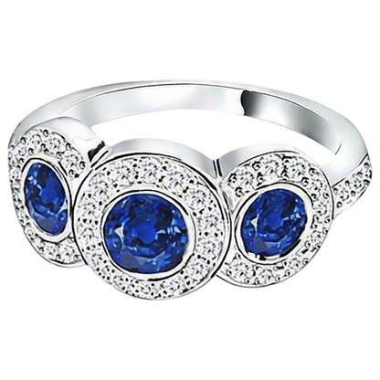 Tanzanite And Round Natural Earth Mined Diamonds 4.50 Carat Ring 3-Stone Style Gold 14K