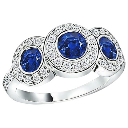 Tanzanite And Round Natural Earth Mined Diamonds 4.50 Carat Ring 3-Stone Style Gold 14K