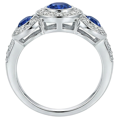 Tanzanite And Round Natural Earth Mined Diamonds 4.50 Carat Ring 3-Stone Style Gold 14K