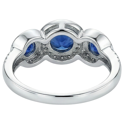 Tanzanite And Round Natural Earth Mined Diamonds 4.50 Carat Ring 3-Stone Style Gold 14K