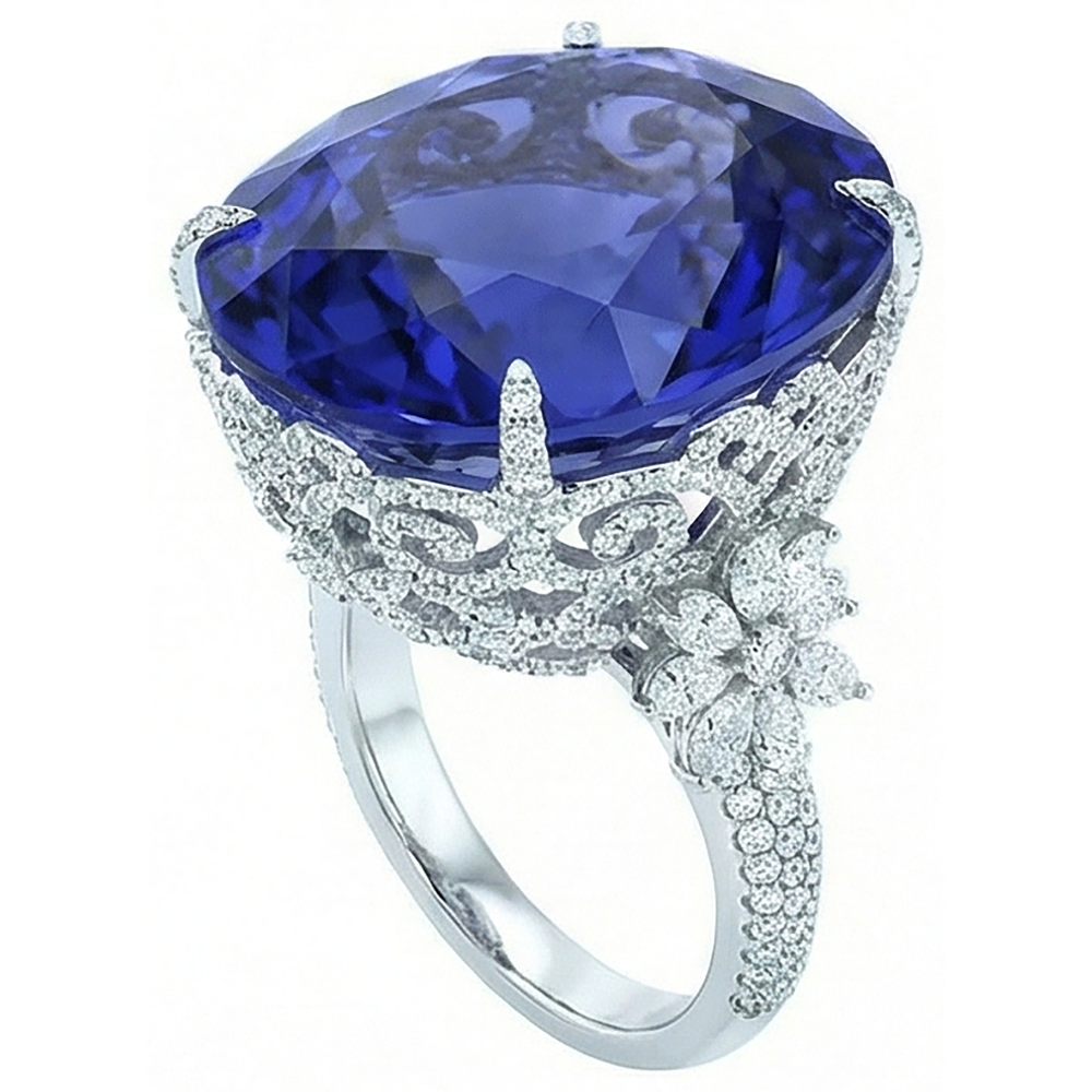 Natural Real ( Not Lab Grown )  Tanzanite Cocktail Ring For Women