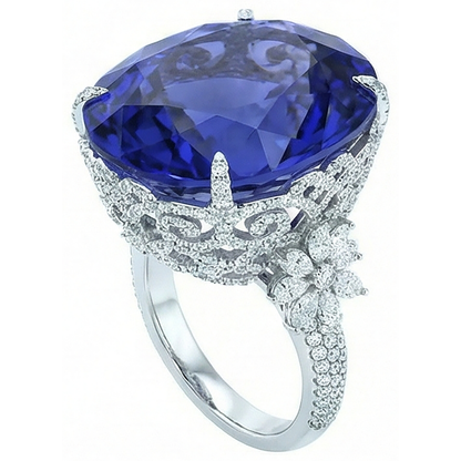 Natural Real ( Not Lab Grown )  Tanzanite Cocktail Ring For Women