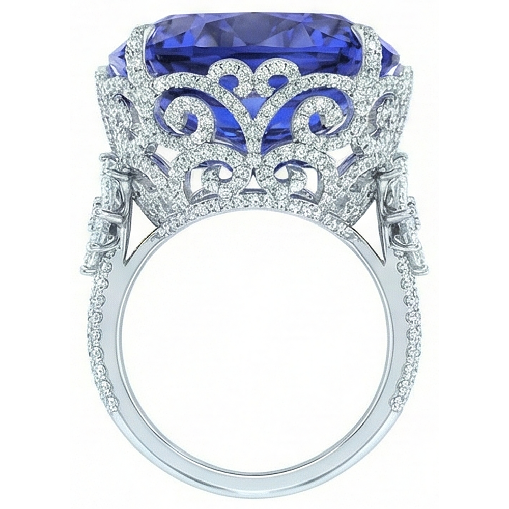 Natural Real ( Not Lab Grown )  Tanzanite Cocktail Ring For Women