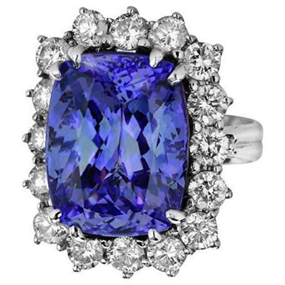 Tanzanite Cushion And Round Natural Earth Mined Diamonds 6.50 Carat Halo Ring Gemstone
