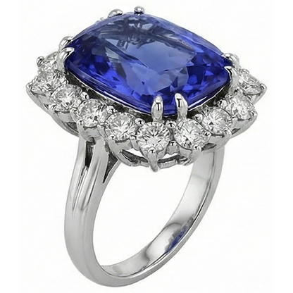 Tanzanite Cushion And Round Natural Earth Mined Diamonds 6.50 Carat Halo Ring Gemstone