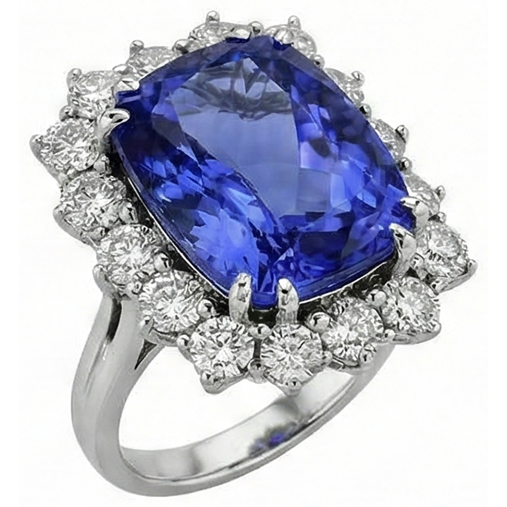Tanzanite Cushion And Round Natural Earth Mined Diamonds 6.50 Carat Halo Ring Gemstone