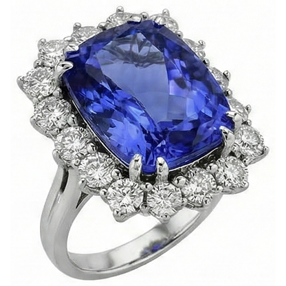 Tanzanite Cushion And Round Natural Earth Mined Diamonds 6.50 Carat Halo Ring Gemstone