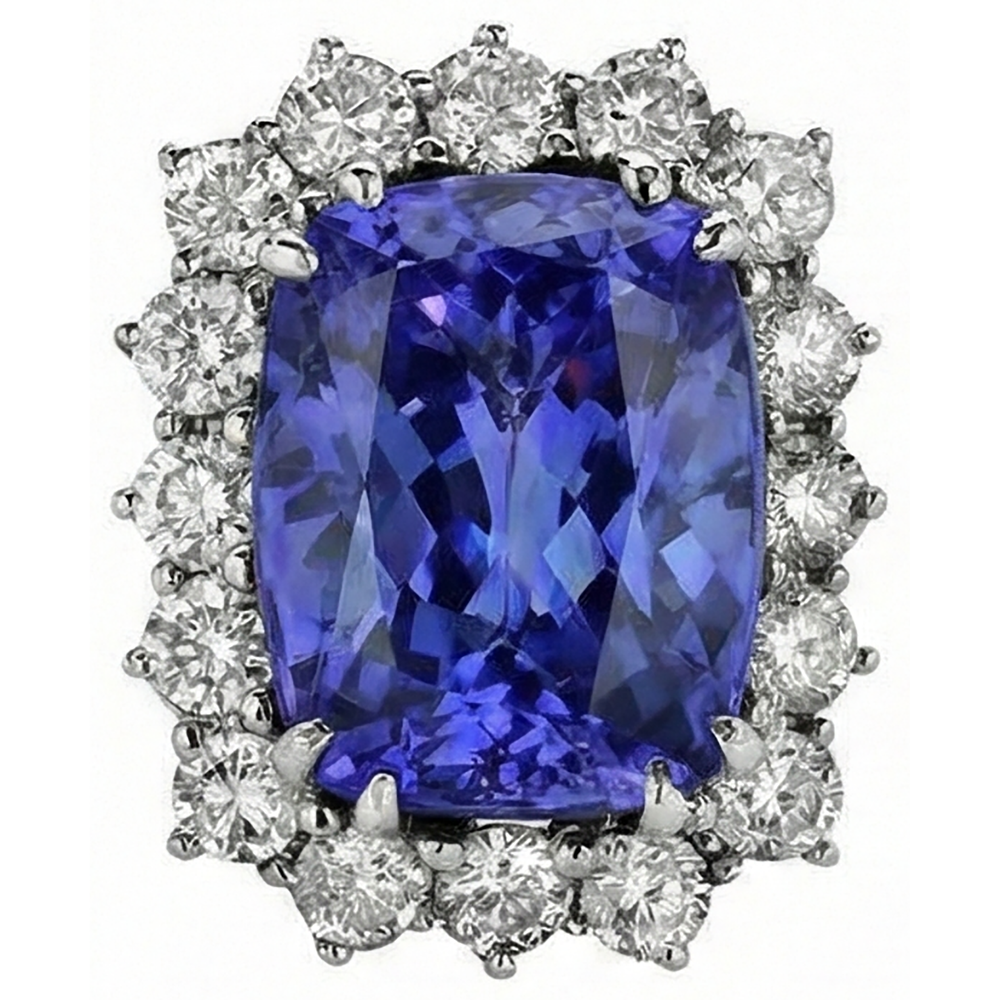 Tanzanite Cushion And Round Natural Earth Mined Diamonds 6.50 Carat Halo Ring Gemstone