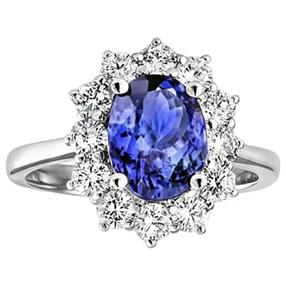 Tanzanite Natural Earth Mined Diamond Ring Flower Style Lady Gold Jewelry 2 Carats