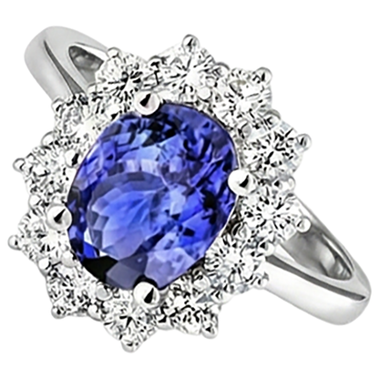 Tanzanite Natural Earth Mined Diamond Ring Flower Style Lady Gold Jewelry 2 Carats