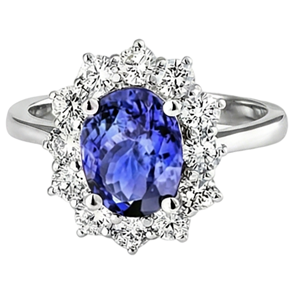 Tanzanite Natural Earth Mined Diamond Ring Flower Style Lady Gold Jewelry 2 Carats