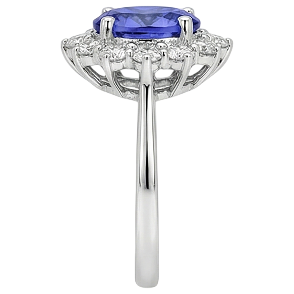 Tanzanite Natural Earth Mined Diamond Ring Flower Style Lady Gold Jewelry 2 Carats