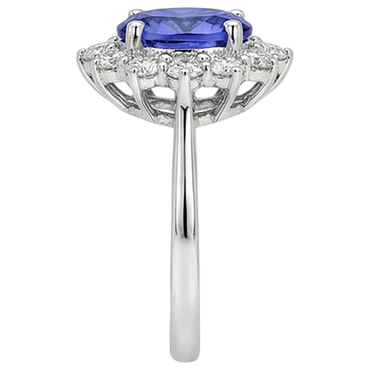 Tanzanite Natural Earth Mined Diamond Ring Flower Style Lady Gold Jewelry 2 Carats