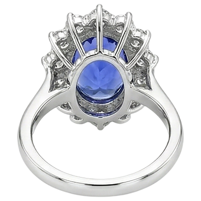 Tanzanite Natural Earth Mined Diamond Ring Flower Style Lady Gold Jewelry 2 Carats