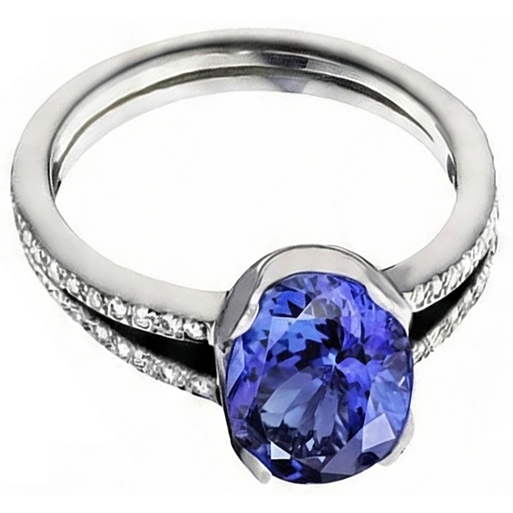 Tanzanite Oval And Round Natural Earth Mined Diamonds 3.75 Carat Gemstone Ring Jewelry