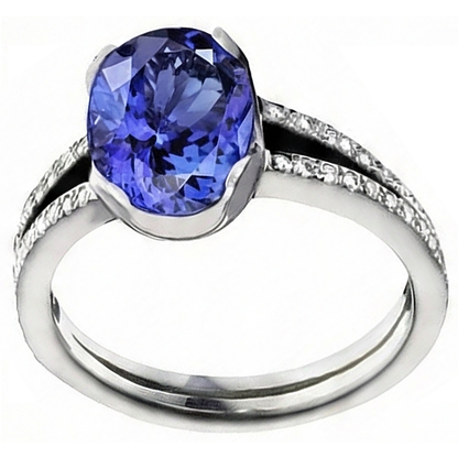 Tanzanite Oval And Round Natural Earth Mined Diamonds 3.75 Carat Gemstone Ring Jewelry