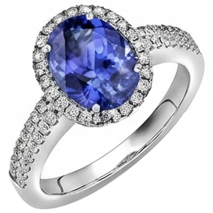 natural round tanzanite 5.25ct ring close up detail