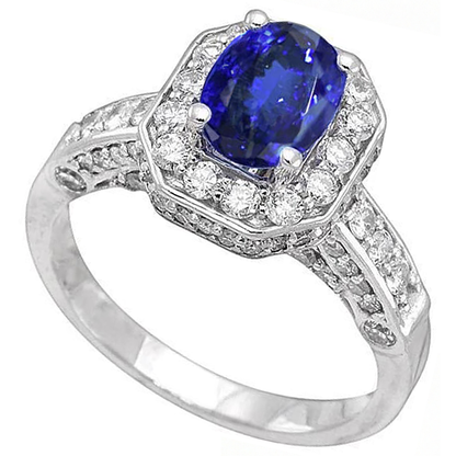 Tanzanite Oval & Round Natural Earth Mined Diamonds 3.61 Carat Ring White Gold 14K