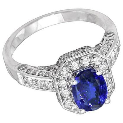 Tanzanite Oval & Round Natural Earth Mined Diamonds 3.61 Carat Ring White Gold 14K