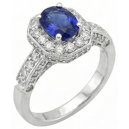 Tanzanite Oval & Round Natural Earth Mined Diamonds 3.61 Carat Ring White Gold 14K
