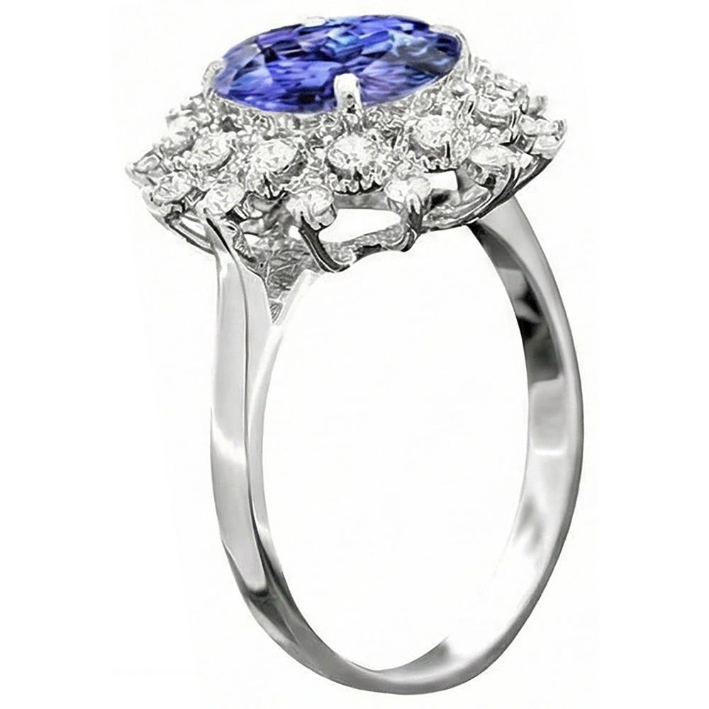 Tanzanite Round Natural Earth Mined Diamond 3.75 Carat Ring White Gold 14K