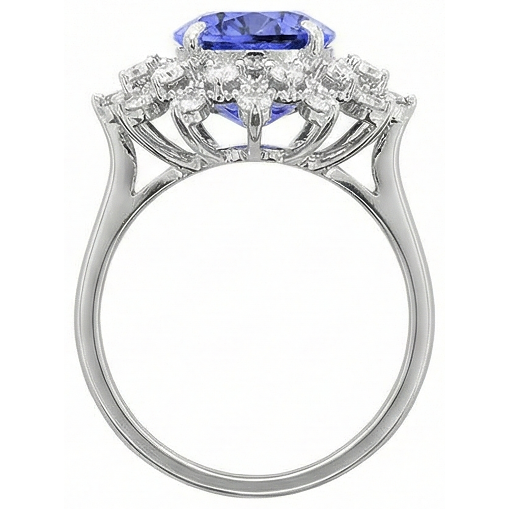 Tanzanite Round Natural Earth Mined Diamond 3.75 Carat Ring White Gold 14K