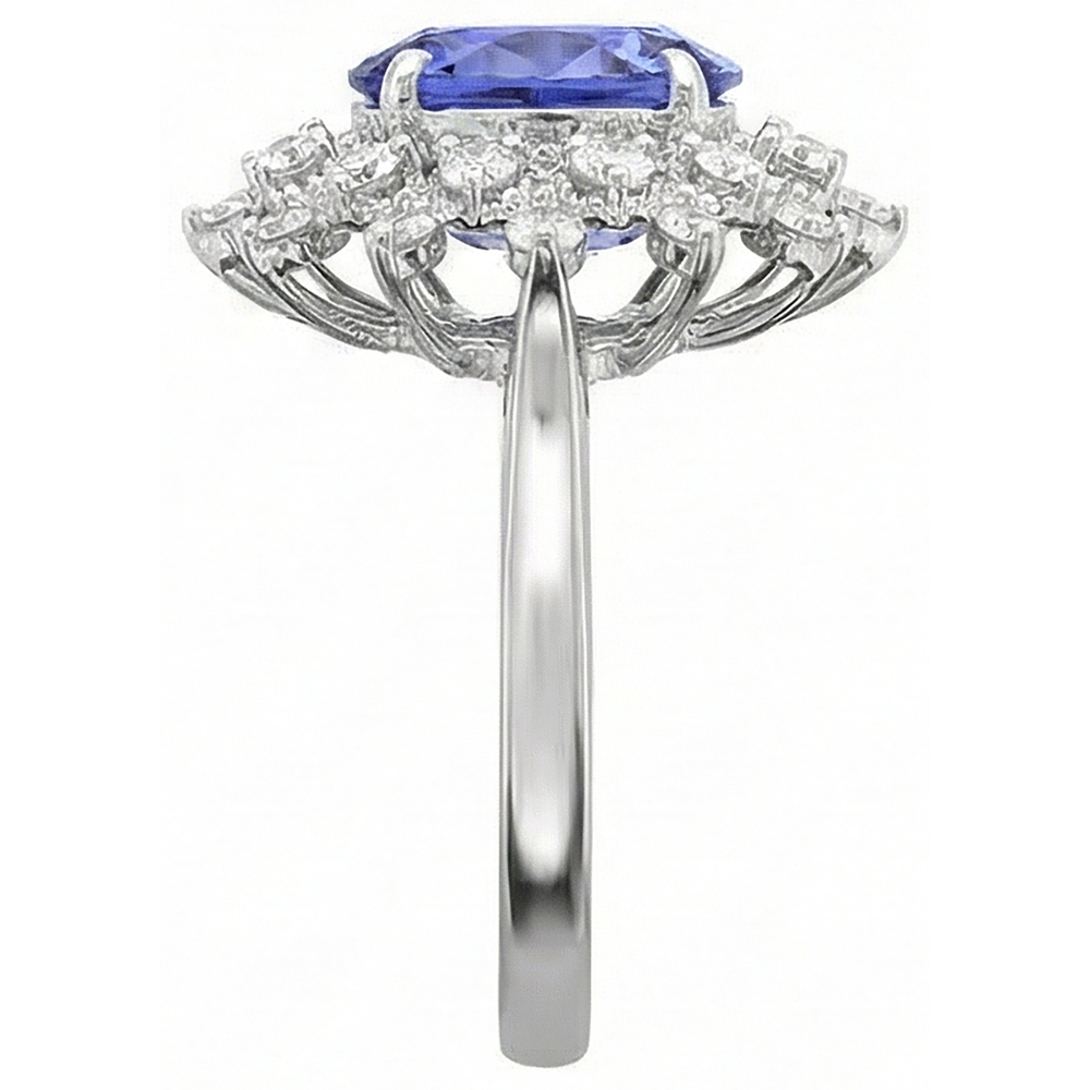 Tanzanite Round Natural Earth Mined Diamond 3.75 Carat Ring White Gold 14K