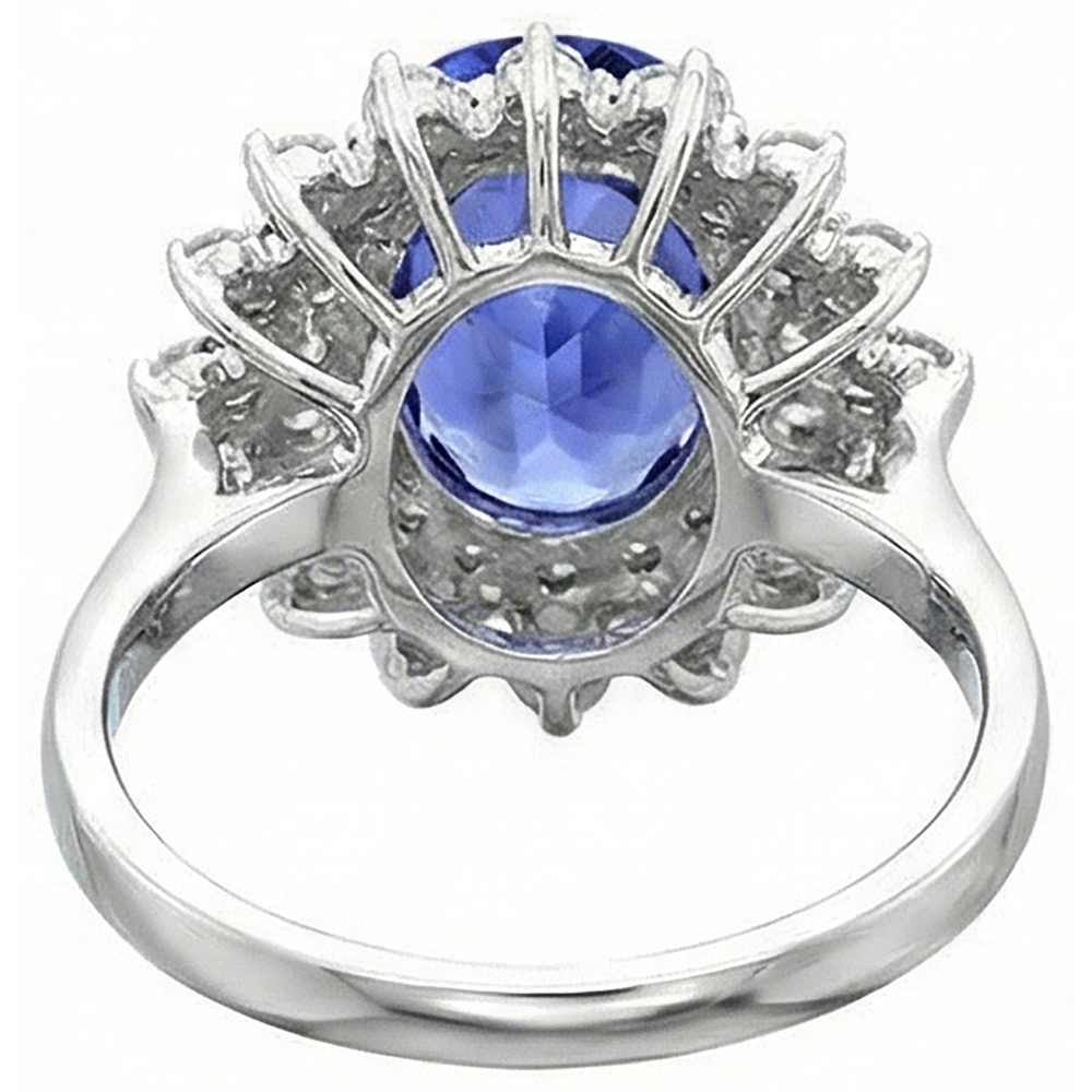 Tanzanite Round Natural Earth Mined Diamond 3.75 Carat Ring White Gold 14K
