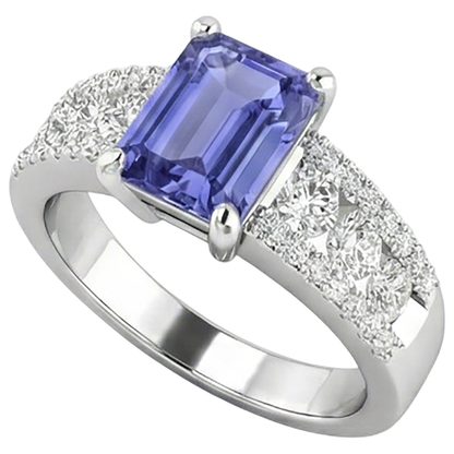 Tanzanite With Natural Earth Mined Diamonds 15.50 Carats Wedding Ring Gold White 14K New