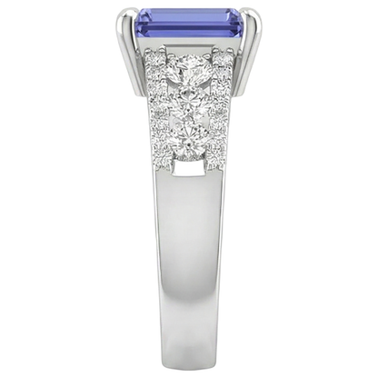 Tanzanite With Natural Earth Mined Diamonds 15.50 Carats Wedding Ring Gold White 14K New