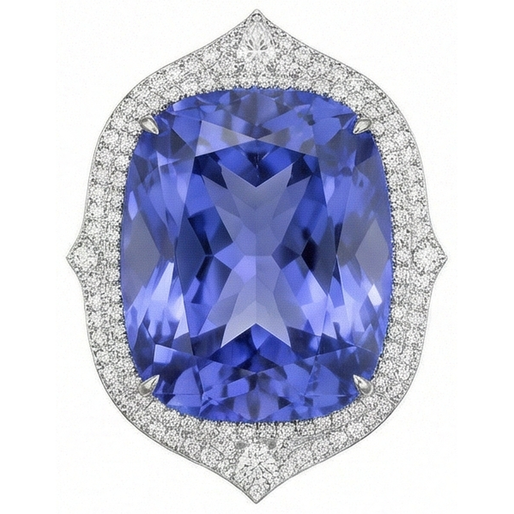 Tanzanite With Natural Earth Mined Diamonds 23.75 Ct Ring White Gold 14K