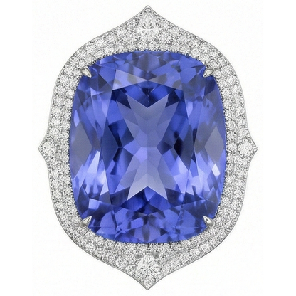Tanzanite With Natural Earth Mined Diamonds 23.75 Ct Ring White Gold 14K