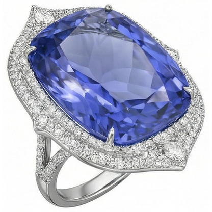 Tanzanite With Natural Earth Mined Diamonds 23.75 Ct Ring White Gold 14K