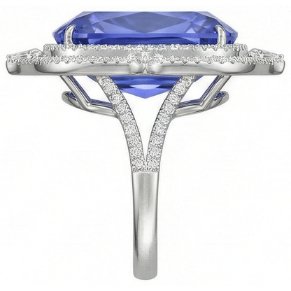Tanzanite With Natural Earth Mined Diamonds 23.75 Ct Ring White Gold 14K