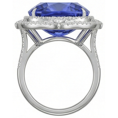 Tanzanite With Natural Earth Mined Diamonds 23.75 Ct Ring White Gold 14K
