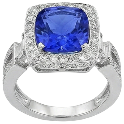 Tanzanite With Natural Earth Mined Diamonds 5.40 Ct Ring 14K White Gold