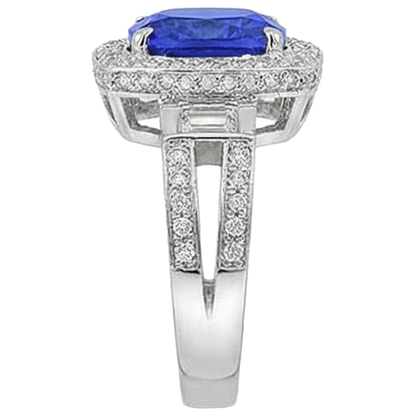 Tanzanite With Natural Earth Mined Diamonds 5.40 Ct Ring 14K White Gold