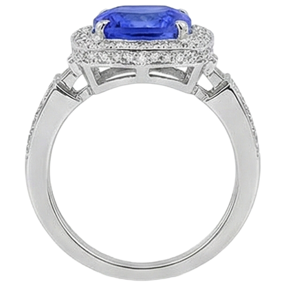Tanzanite With Natural Earth Mined Diamonds 5.40 Ct Ring 14K White Gold