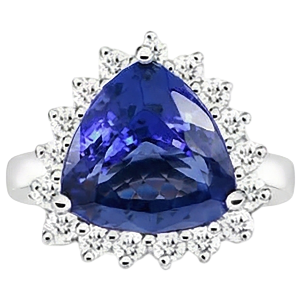 Tanzanite & Round Natural Earth Mined Diamonds 4.60 Carat Ring White Gold 14K