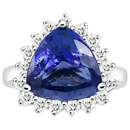 Tanzanite & Round Natural Earth Mined Diamonds 4.60 Carat Ring White Gold 14K