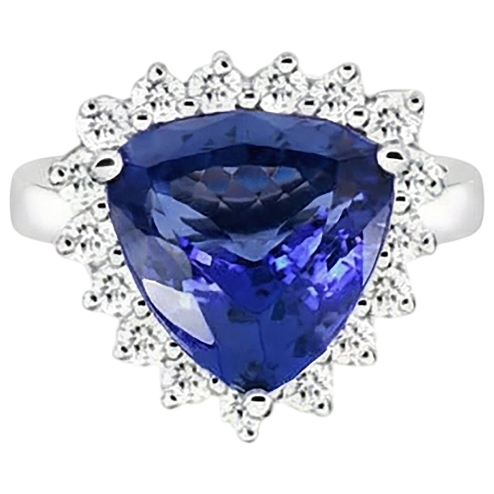 Tanzanite & Round Natural Earth Mined Diamonds 4.60 Carat Ring White Gold 14K