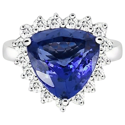 Tanzanite & Round Natural Earth Mined Diamonds 4.60 Carat Ring White Gold 14K