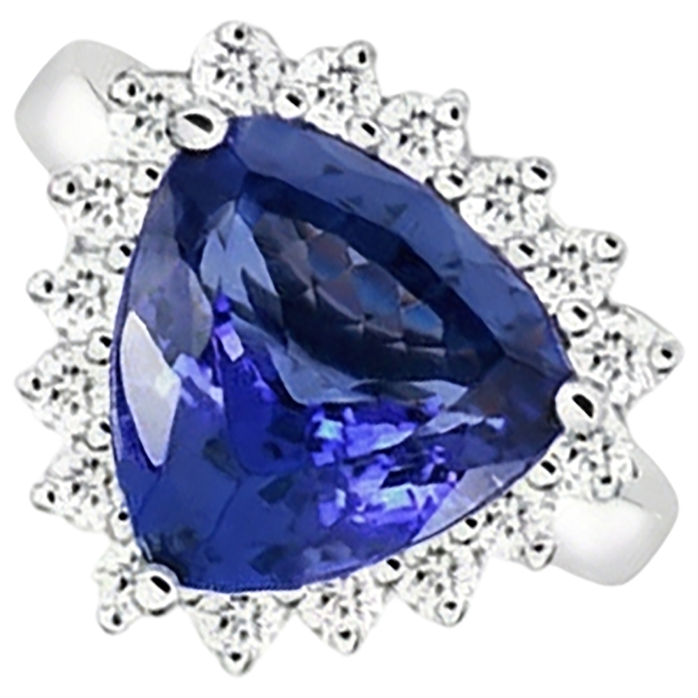 Tanzanite & Round Natural Earth Mined Diamonds 4.60 Carat Ring White Gold 14K